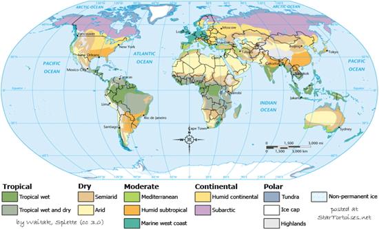 Map of World Climate Zones (incl. Mediterranean Zone)